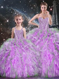 Floor Length Multi-color 15th Birthday Dress Organza Sleeveless Beading and Ruffles