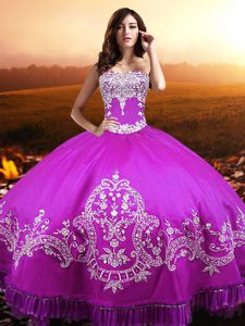 Floor Length Fuchsia Quinceanera Gown Sweetheart Sleeveless Lace Up