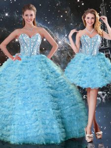 Sleeveless Beading and Ruffled Layers Lace Up Sweet 16 Dress