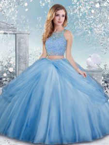 Graceful Beading Quinceanera Dresses Baby Blue Clasp Handle Sleeveless Floor Length