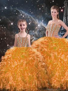 Wonderful Floor Length Orange Sweet 16 Quinceanera Dress Organza Sleeveless Beading and Ruffles