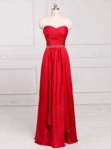 Unique Sweetheart Sleeveless Zipper Quinceanera Court of Honor Dress Red Taffeta