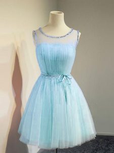 Exceptional Belt Damas Dress Aqua Blue Lace Up Sleeveless Knee Length