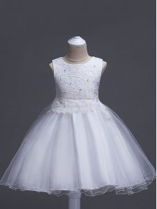 Knee Length Ball Gowns Sleeveless White Flower Girl Dress Zipper