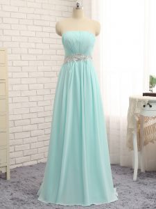 Extravagant Apple Green Chiffon Zipper Strapless Sleeveless Floor Length Quinceanera Court of Honor Dress Appliques and Ruching