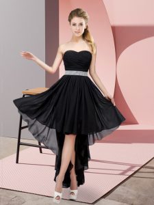 Sweetheart Sleeveless Lace Up Vestidos de Damas Black Chiffon