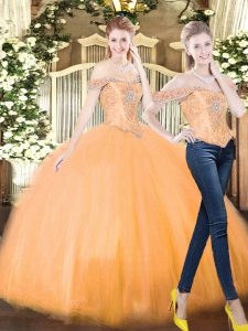 Dynamic Orange Red Ball Gowns Beading and Ruffles 15 Quinceanera Dress Lace Up Organza Sleeveless Floor Length