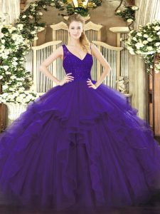 Superior Sleeveless Zipper Floor Length Beading and Ruffles 15th Birthday Dress