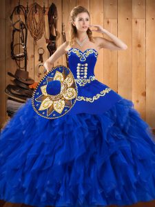 Eye-catching Floor Length Blue Sweet 16 Quinceanera Dress Sweetheart Sleeveless Lace Up