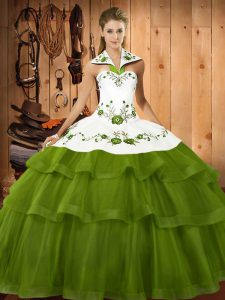 Sleeveless Sweep Train Embroidery and Ruffled Layers Lace Up Sweet 16 Quinceanera Dress