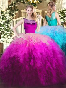 Floor Length Ball Gowns Sleeveless Fuchsia Sweet 16 Quinceanera Dress Zipper