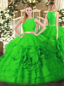 Colorful Green Zipper Quinceanera Dresses Ruffles Sleeveless Floor Length