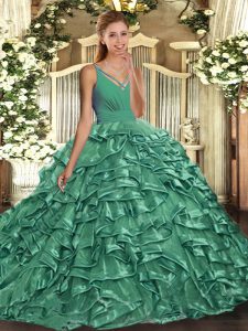 Sleeveless Sweep Train Ruffles Backless Sweet 16 Dresses