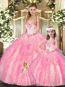 Organza Sleeveless Floor Length 15th Birthday Dress and Beading and Ruffles