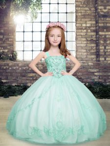 Beading Kids Formal Wear Apple Green Lace Up Sleeveless Floor Length