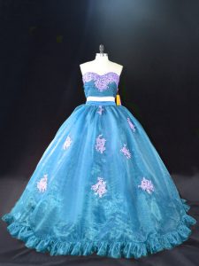 Beautiful Sweetheart Sleeveless Organza Sweet 16 Quinceanera Dress Appliques Brush Train Zipper