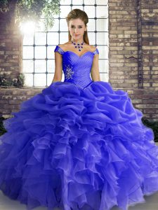Attractive Blue Lace Up 15 Quinceanera Dress Beading and Ruffles and Pick Ups Sleeveless Floor Length