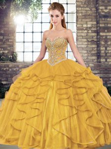 Sleeveless Lace Up Floor Length Beading and Ruffles Quinceanera Dresses