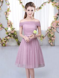 Tulle Short Sleeves Knee Length Dama Dress and Belt