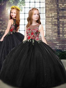 High End Scoop Sleeveless Zipper Little Girls Pageant Dress Wholesale Black Tulle