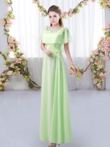 Decent Empire Chiffon Scoop Short Sleeves Appliques Floor Length Zipper Damas Dress