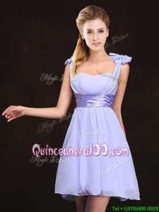 Straps Sleeveless Chiffon Quinceanera Dama Dress Ruching and Bowknot Zipper