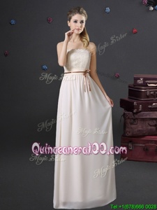 Stunning Empire Dama Dress White Strapless Chiffon Sleeveless Floor Length Lace Up