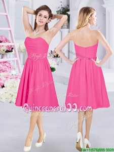 Super Hot Pink Zipper Sweetheart Ruching Damas Dress Chiffon Sleeveless