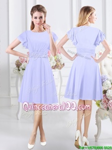 Great Knee Length Lavender Vestidos de Damas Scoop Short Sleeves Side Zipper