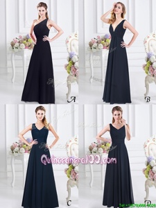 Sweet One Shoulder Ruching Quinceanera Court Dresses Navy Blue Side Zipper Sleeveless Floor Length