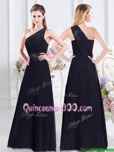 Noble One Shoulder Sleeveless Side Zipper Vestidos de Damas Navy Blue Chiffon