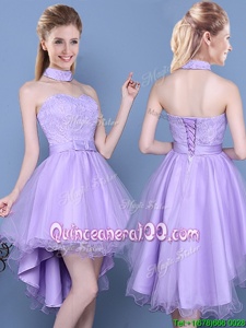 Affordable High Low Lavender Quinceanera Court of Honor Dress Sweetheart Sleeveless Lace Up