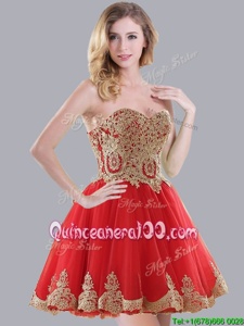 Mini Length Lace Up Vestidos de Damas Red and In forProm and Party and Wedding Party withAppliques