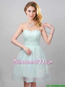 Glorious Sleeveless Mini Length Lace and Appliques Lace Up Quinceanera Court Dresses with Apple Green