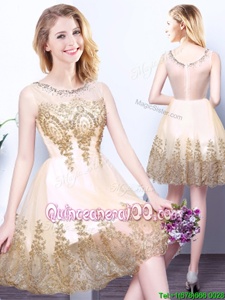 Decent Scoop Champagne Sleeveless Mini Length Beading Zipper Quinceanera Court Dresses