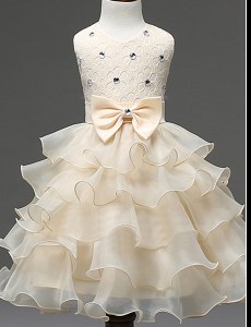 Champagne Scoop Zipper Beading and Ruffled Layers Flower Girl Dresses for Less Sleeveless