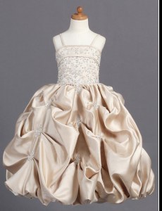 Fantastic Floor Length Champagne Flower Girl Dresses Taffeta Sleeveless Beading and Pick Ups