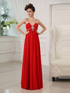 Great V-neck Sleeveless Zipper Mother of Groom Dress Red Chiffon