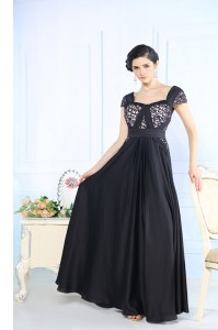 Top Selling Cap Sleeves Zipper Floor Length Beading Mother of Groom Dress