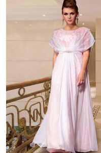 Adorable Scoop Beading Mother of Groom Dress Pink Side Zipper Cap Sleeves Ankle Length