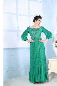 Floor Length Column/Sheath 3 4 Length Sleeve Green Mother of Groom Dress Zipper