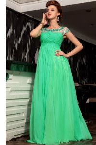 Fashion Scoop Chiffon Sleeveless Floor Length Mother of Bride Dresses and Beading and Ruching