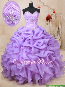 Custom Design Pick Ups Lavender Sleeveless Organza Lace Up 15 Quinceanera Dress forMilitary Ball and Sweet 16 and Quinceanera