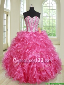 Dazzling Sleeveless Lace Up Floor Length Beading and Ruffles Sweet 16 Dresses