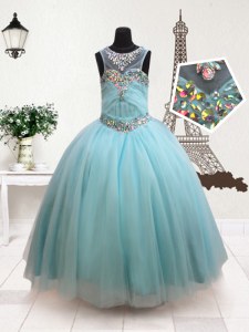 Pretty Scoop Beading Pageant Dress Womens Aqua Blue Zipper Sleeveless Floor Length