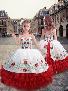 Straps Sleeveless Organza Kids Pageant Dress Embroidery and Ruffles Lace Up