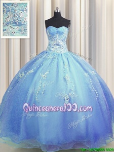 Extravagant Zipper Up Blue Sweetheart Neckline Beading and Appliques Vestidos de Quinceanera Sleeveless Zipper