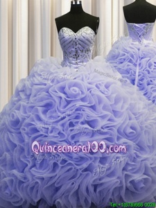 Clearance Rolling Flowers Lavender Lace Up Sweet 16 Dress Beading and Pick Ups Sleeveless Brush Train