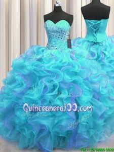 Sweet Multi-color Sweetheart Neckline Beading and Ruffles Quinceanera Dresses Sleeveless Lace Up