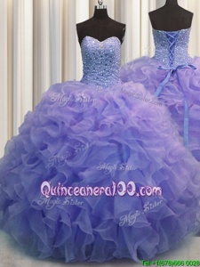 Blue Sleeveless Beading and Ruffles Floor Length Sweet 16 Dresses